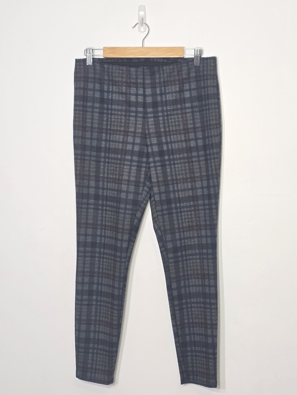 Meg & Margot Gray Blue Plaid Slim Legging Pants Made In Canada Size Large